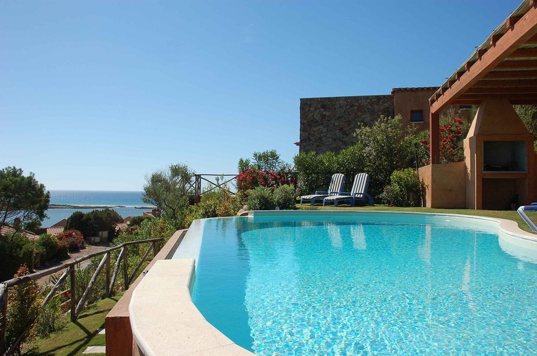 A pristine pool in a seaside setting.