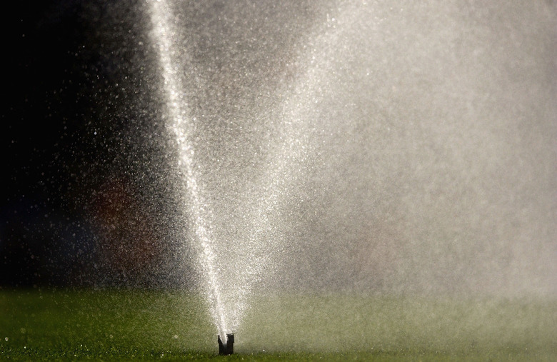 The sprinkler system comes on just before the match to water the pitch 