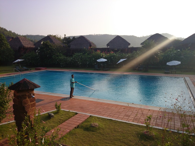 Screening debris from the surface of a pool.