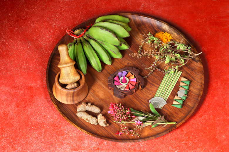 Close up of ingredients in a plate, Kerala ayurveda