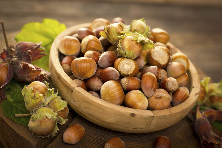 Fresh hazelnuts on the table