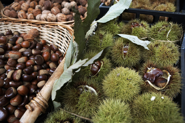 Chestnuts on market stall, close-up