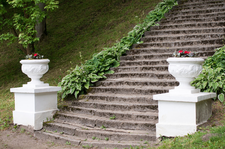 Garden architectural detail of old stone stairs